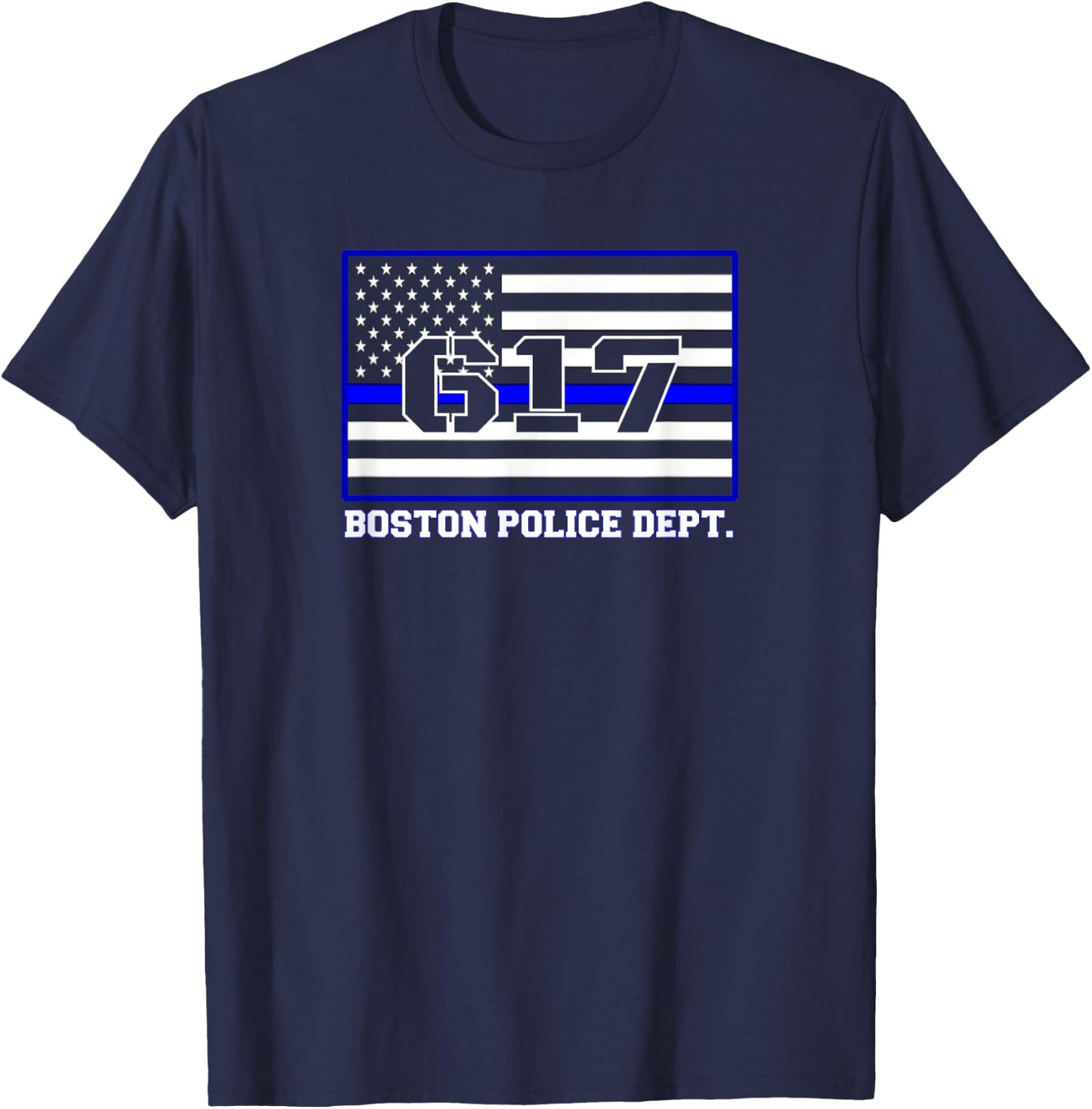 City Boston Massachusetts Police Officer USA Flag Code 617 T-Shirt - T-Shirt | Navy