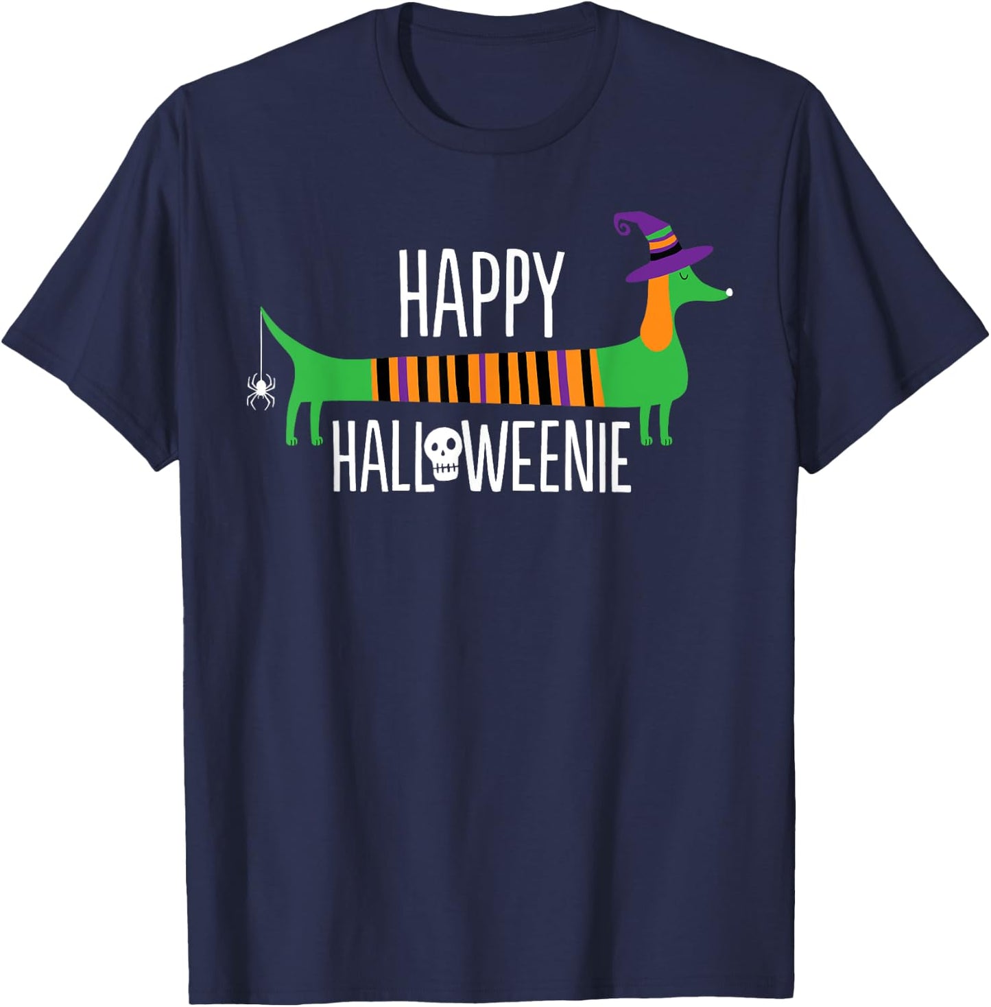 Happy Halloweenie Cute Viennese Dog Dachshund Halloween T-Shirt - T-Shirt | Navy