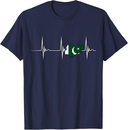 Pakistan Heartbeat EKG Pulse Pakistani Pride Pakistani Map T-Shirt - T-Shirt | Navy