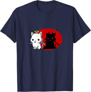 Funny Cat Angel Outside Devil Inside Comic Shirt T-Shirt - T-Shirt | Navy