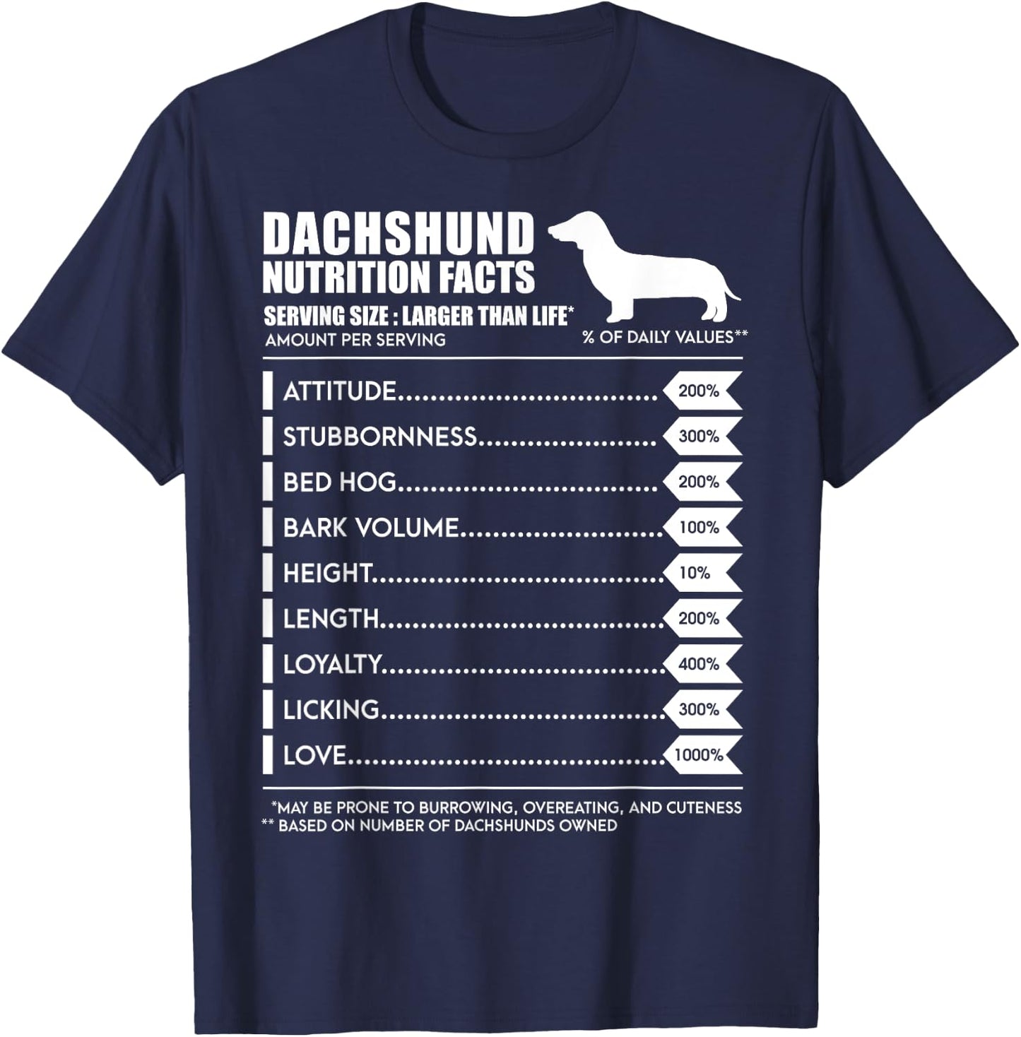 Weiner Dog T Shirt - Dachshund Nutrition Facts Shirt T-Shirt - T-Shirt | Navy