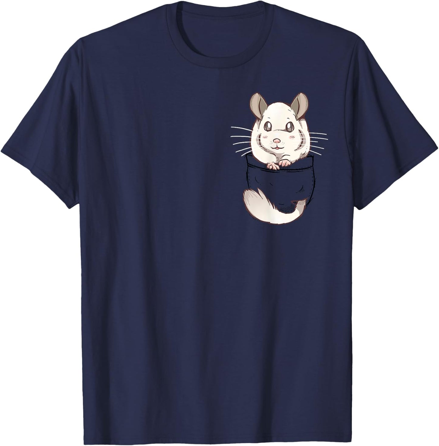 Pocket Cute White Fur Chinchilla T-Shirt - T-Shirt | Navy