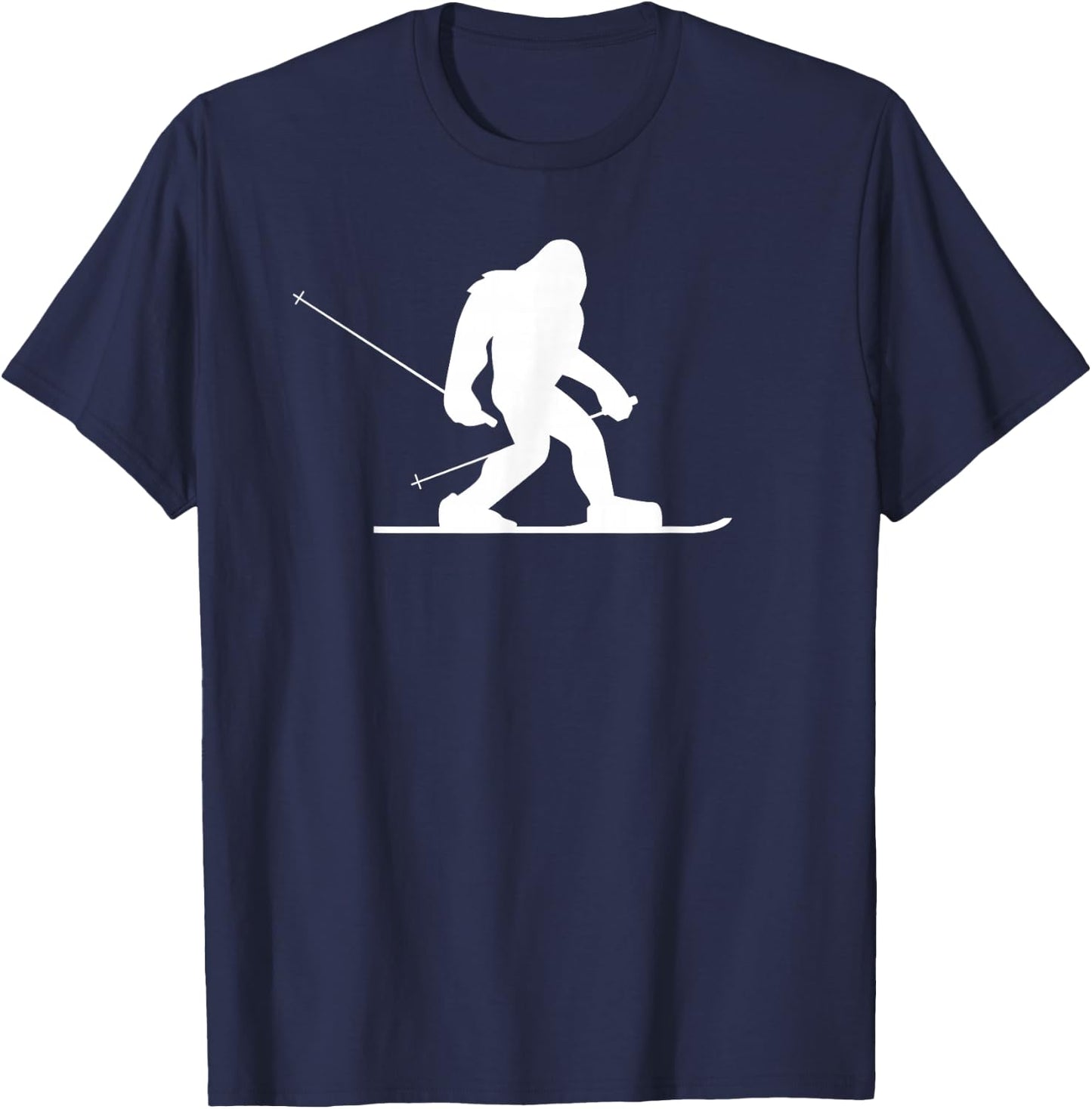 Skiing Bigfoot Shirt, Funny Cute Sasquatch Ski Winter Gift T-Shirt - T-Shirt | Navy