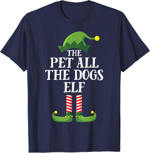 Pet All the Dogs Elf Shirt Matching Family Group Christmas T-Shirt - T-Shirt | Navy