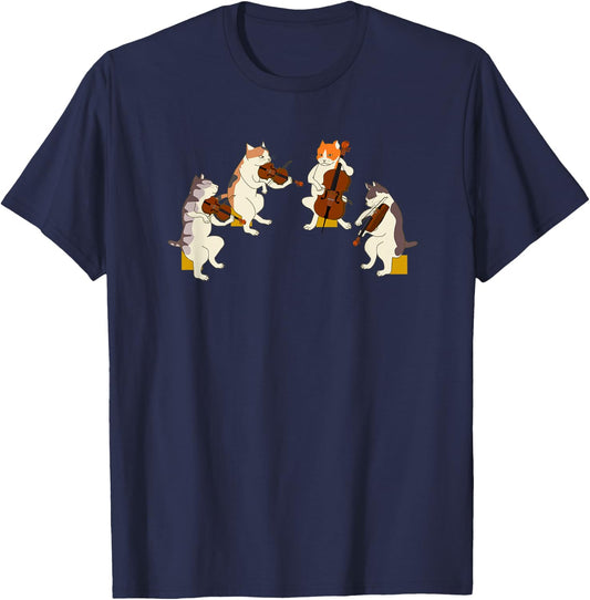 Playing Cats String Quartet Funny Musician Orchestra Fun Men Women Kids T-Shirt - T-Shirt | Navy