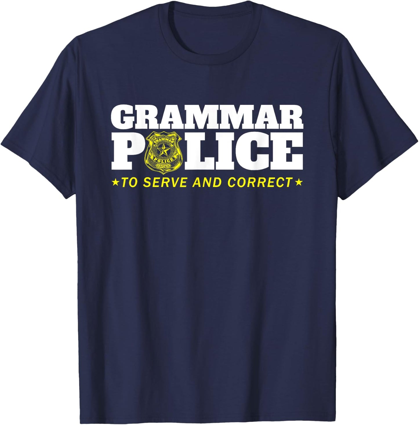 Grammar Police Officer Funny Badge Halloween Costume T-Shirt - T-Shirt | Navy