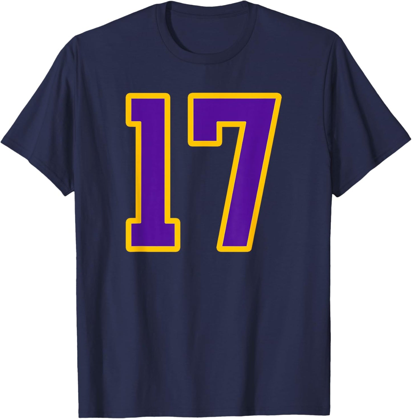 Purple and Gold Number 17 Jersey Player Uniform #17 Fan T-Shirt - T-Shirt | Navy