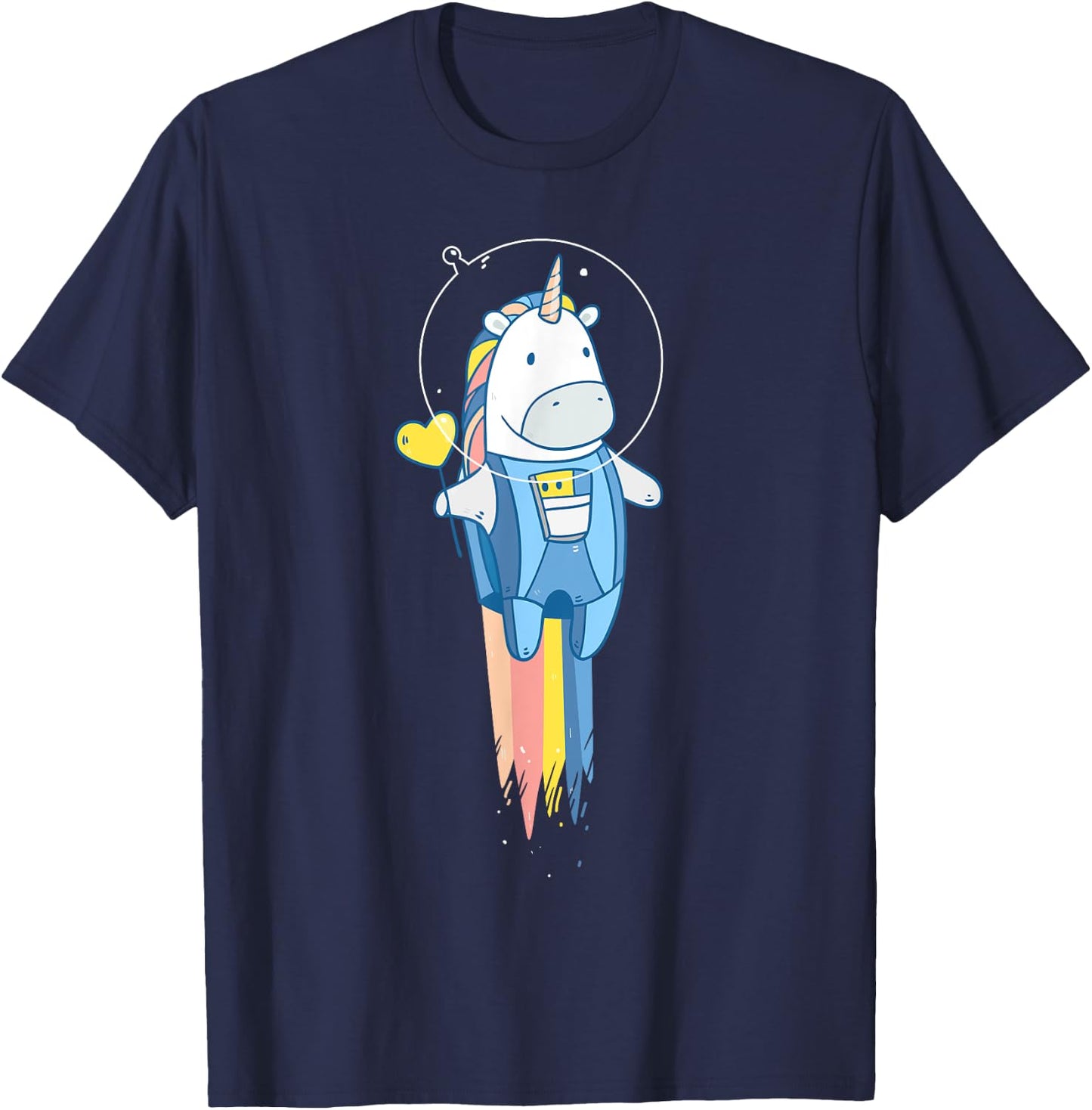 Space Unicorn - Flying Astronaut Stars and Rainbow T-Shirt - T-Shirt | Navy