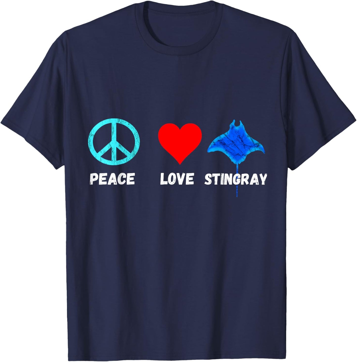 Stingray Peace Love Manta Ray Sea Life Water Animals T-Shirt - T-Shirt | Navy
