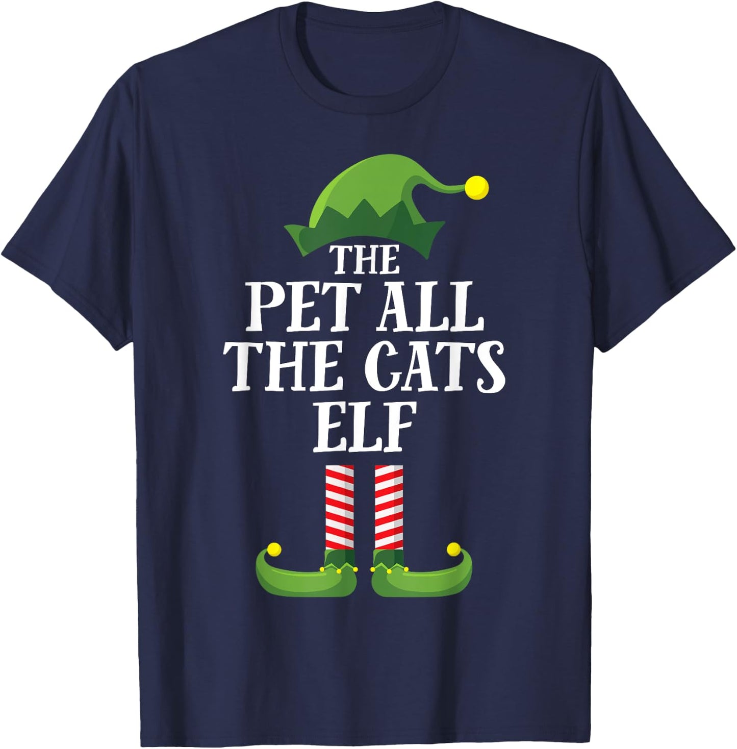 Pet All The Cats Elf Matching Family Group Christmas Pyjamas T-Shirt - T-Shirt | Navy