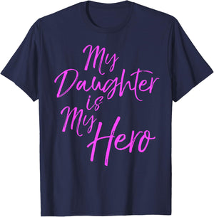 Pink Breast Cancer Quote Parent Gift My Daughter is My Hero T-Shirt - T-Shirt | Navy