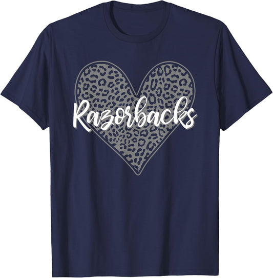 Razorbacks Cross Creek Leopard Heart Pattern HS T-Shirt - T-Shirt | Navy