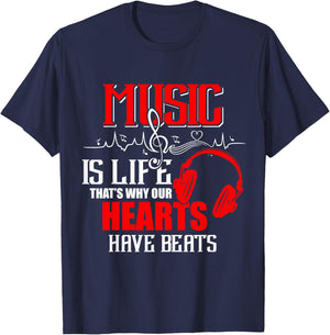 Music is life that's why our hearts have beats shirt Gifts T-Shirt - T-Shirt | Navy