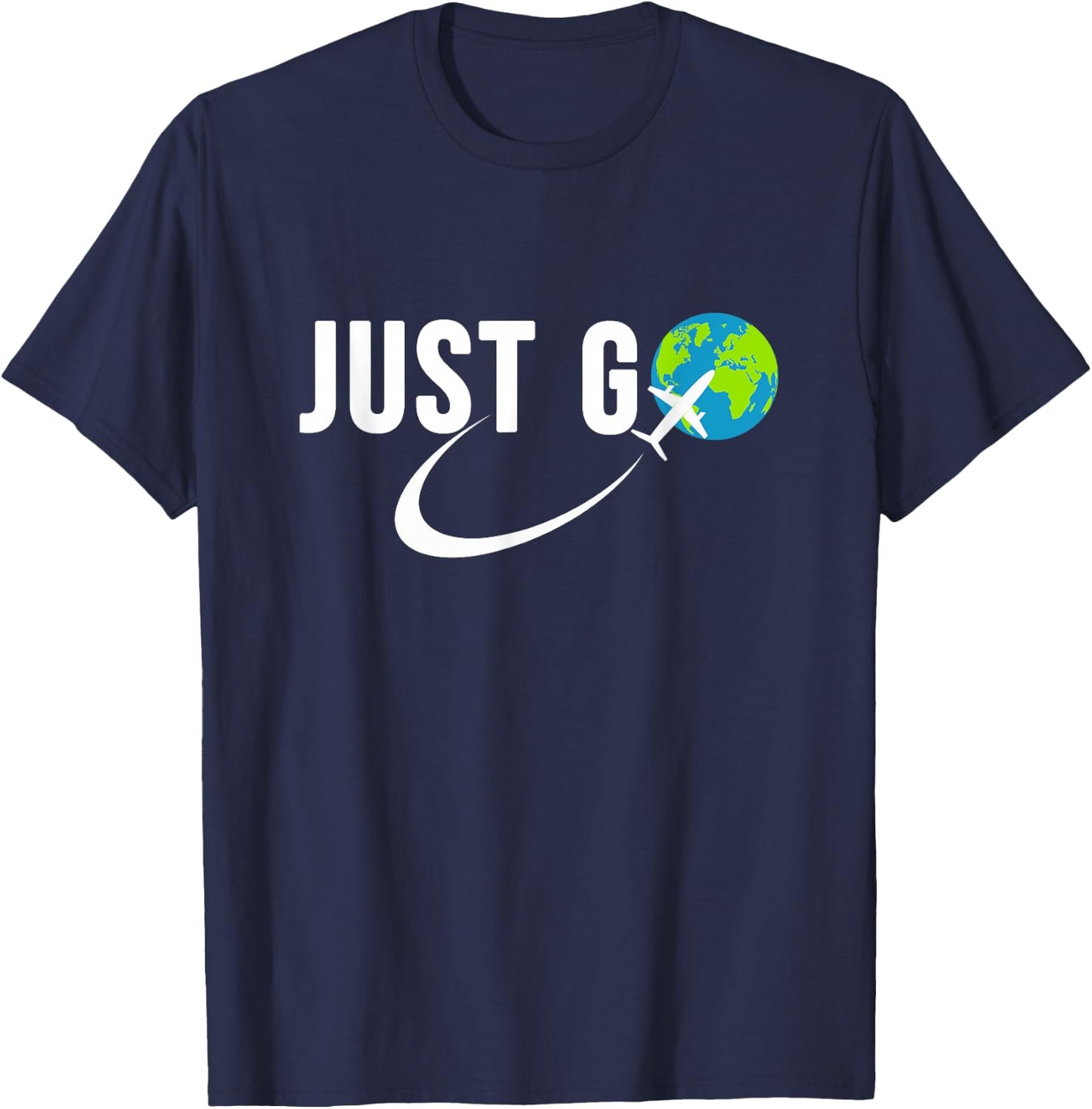 Just Go Travel Addict Globe Airplane World Solo Traveler T-Shirt - T-Shirt | Navy