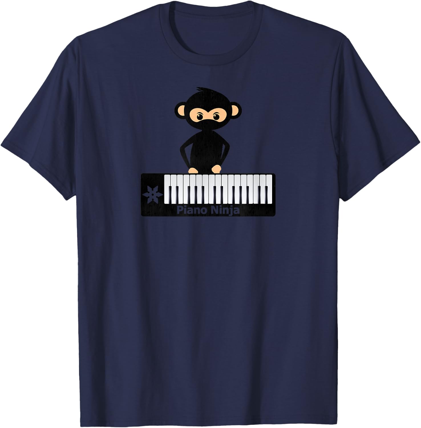 Cute Funny Monkey Ninja Piano Player Keyboard Keys T-Shirt - T-Shirt | Navy