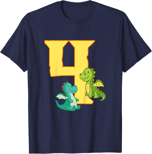 4th Birthday Dragon Gift 4 Years Old Dragon T-Shirt - T-Shirt | Navy