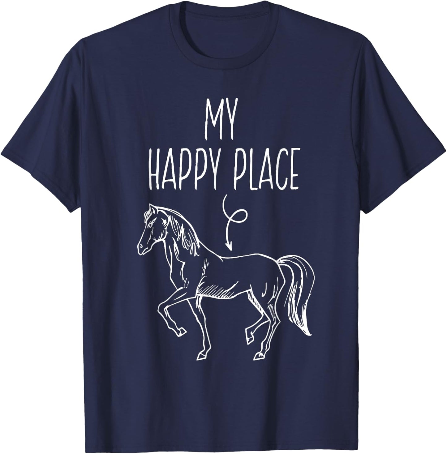My Happy Place Horse Lover Gifts Horseback Riding Equestrian T-Shirt - T-Shirt | Navy