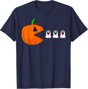 Halloween Gamer Pumpkin Eating Ghost Costume Men Boys Kids T-Shirt - T-Shirt | Navy