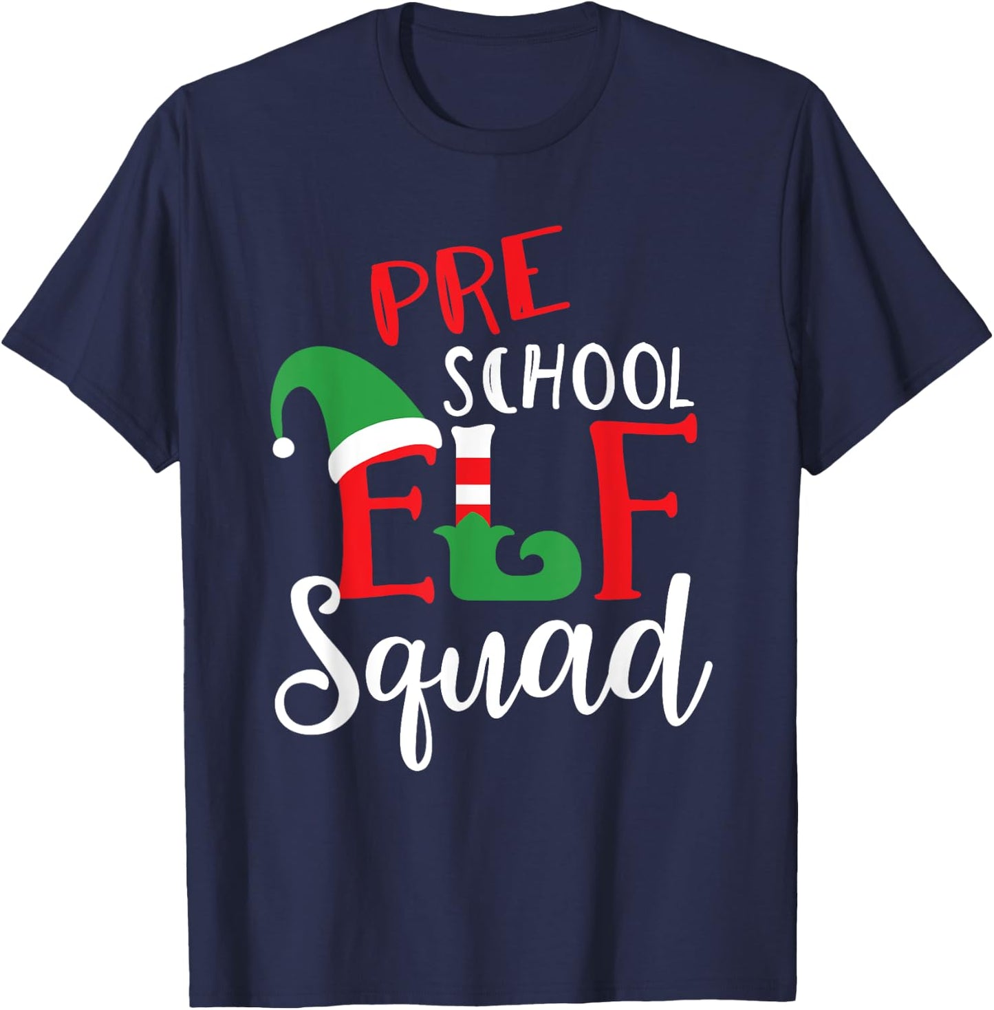 Elf Squad Pre School Christmas Teacher Top T-Shirt - T-Shirt | Navy