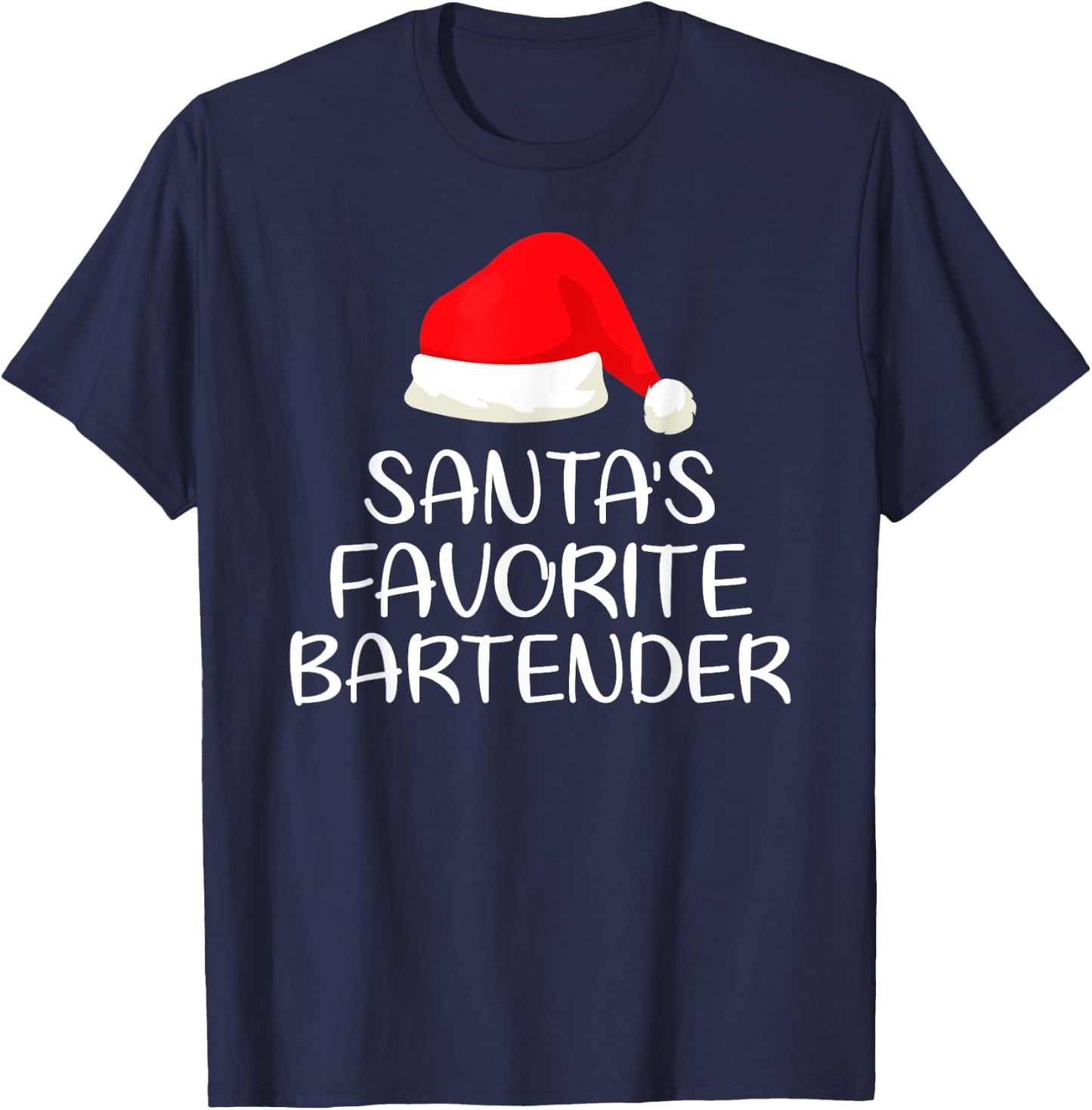 Santa's Favorite Bartender Matching Family Funny Christmas T-Shirt - T-Shirt | Navy