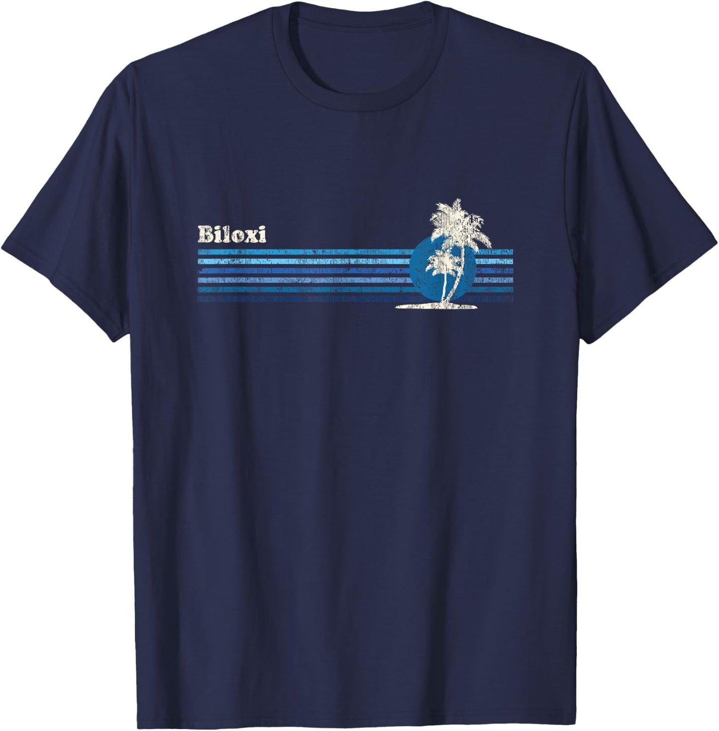 Biloxi MS Vintage 80s Palm Trees Sunset T-Shirt - T-Shirt | Navy