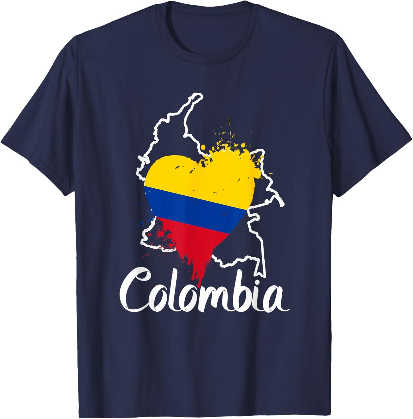 I Love Colombia National Flag Colors Heart With Map T-Shirt - T-Shirt | Navy
