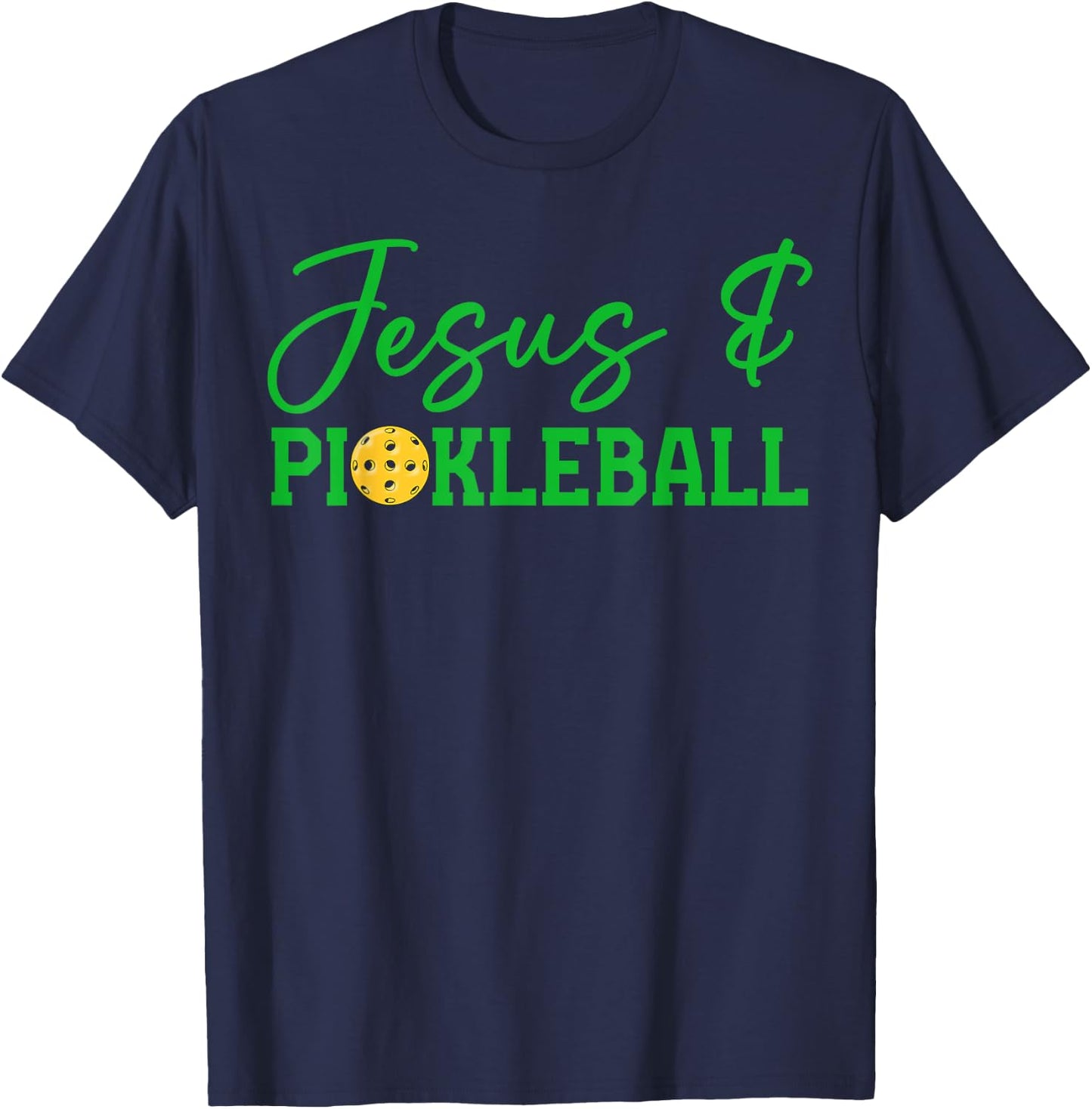 Jesus and Pickleball Funny Christian Pickleball Player Retro T-Shirt - T-Shirt | Navy