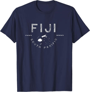 Fiji South Pacific Graphic Retro T T-Shirt - T-Shirt | Navy