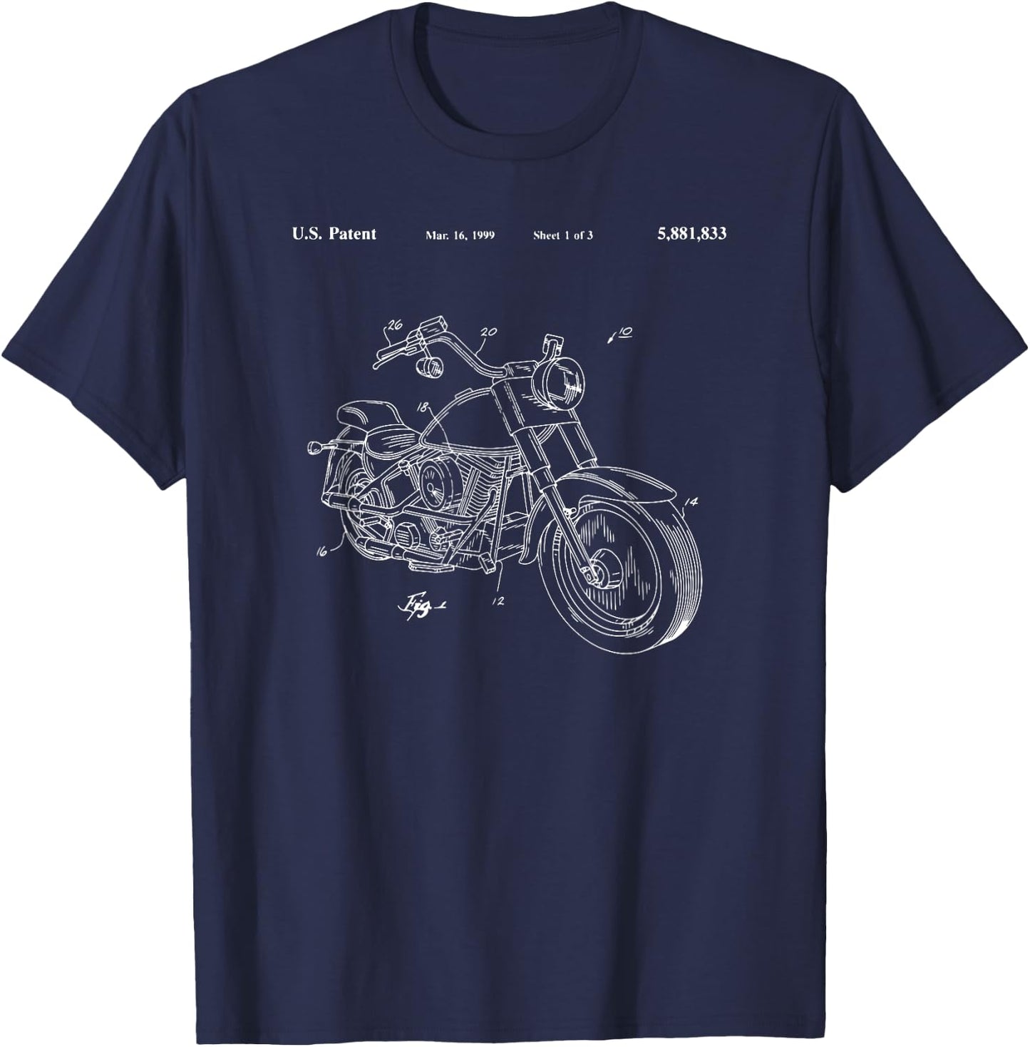 Classic Vintage Patent Print 1999 Motorbike T-Shirt - T-Shirt | Navy