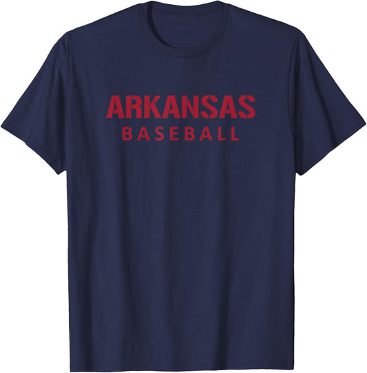 Arkansas Baseball Block and Stencil Font T-Shirt - T-Shirt | Navy
