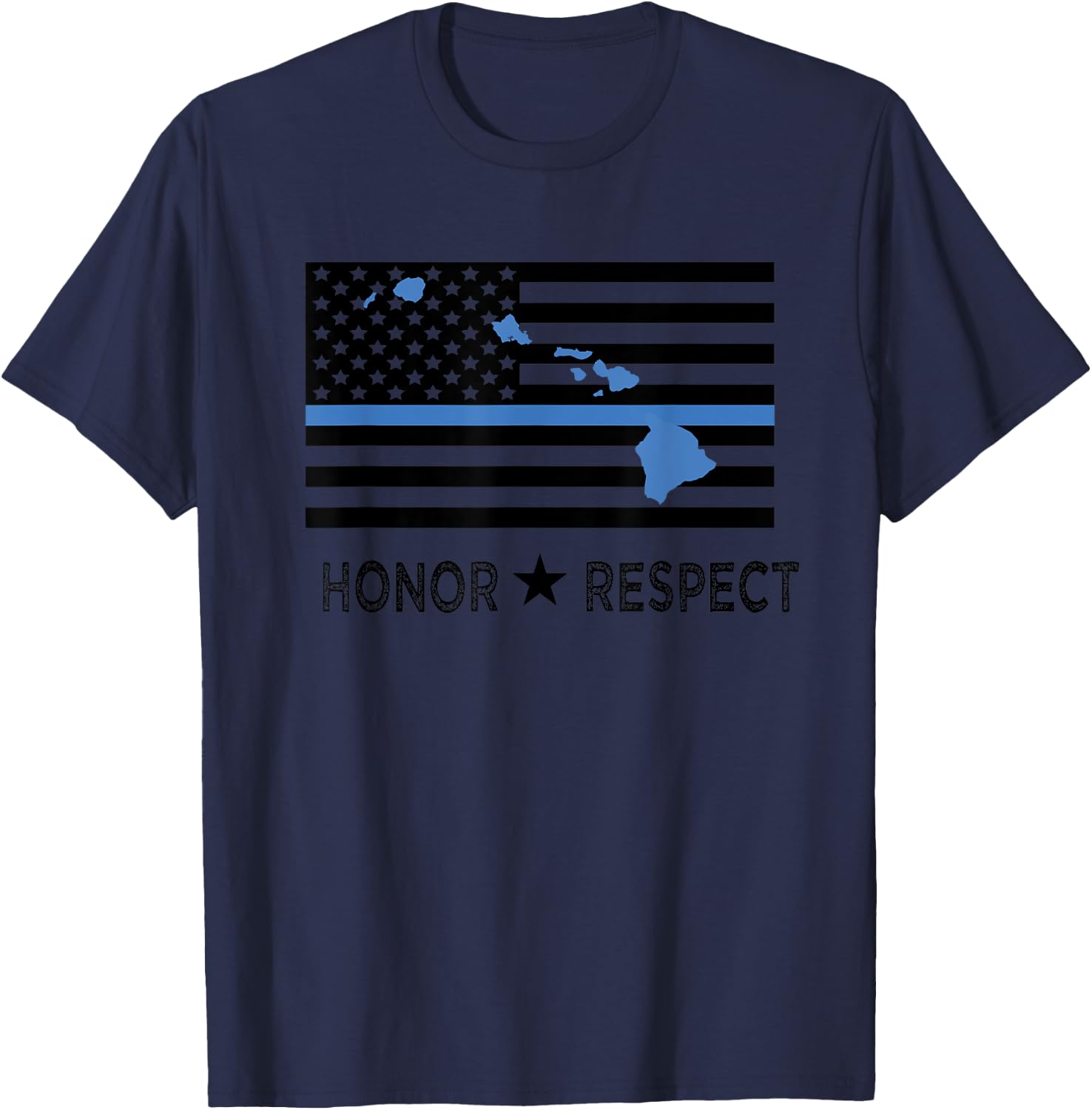 Hawaii Police Thin Blue Line Support Honor Respect Hawaiian T-Shirt - T-Shirt | Navy