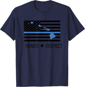 Hawaii Police Thin Blue Line Support Honor Respect Hawaiian T-Shirt - T-Shirt | Navy