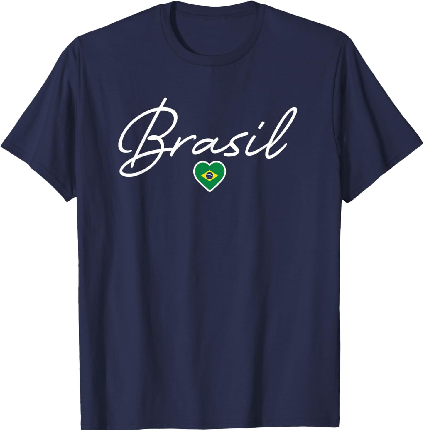 Brasil Souvenir Retro Brazil Flag Heart Cursive Girls T-Shirt - T-Shirt | Navy