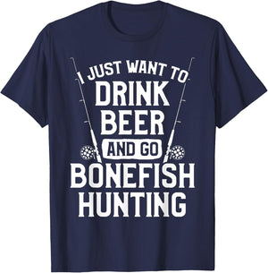 Bonefish Hunter Hunting Fisherman Drink Beer Fishing T-Shirt - T-Shirt | Navy