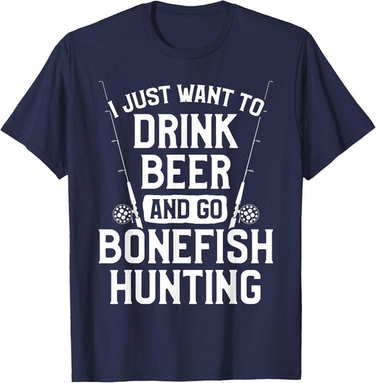 Bonefish Hunter Hunting Fisherman Drink Beer Fishing T-Shirt - T-Shirt | Navy