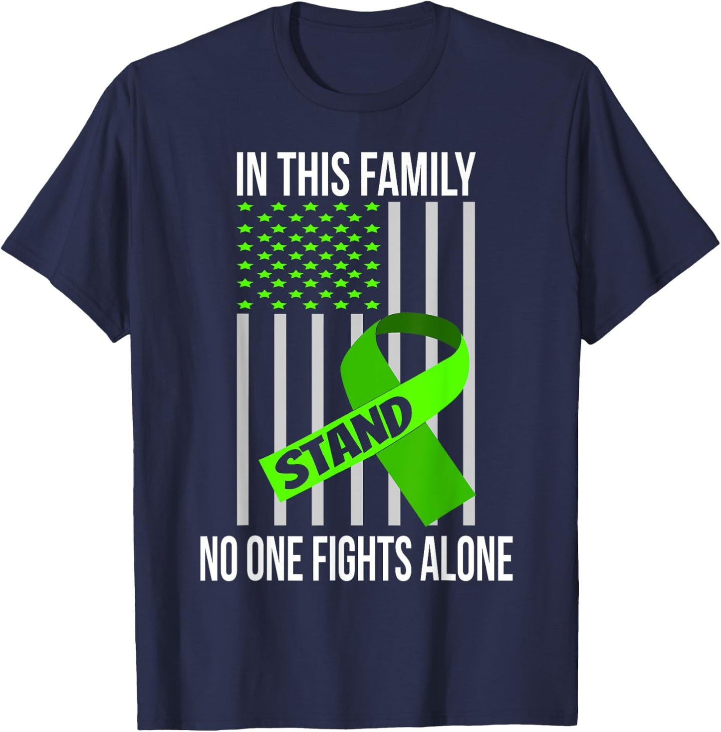 USA Flag Lime Green Ribbon Products Lymphoma Awareness Men T-Shirt - T-Shirt | Navy