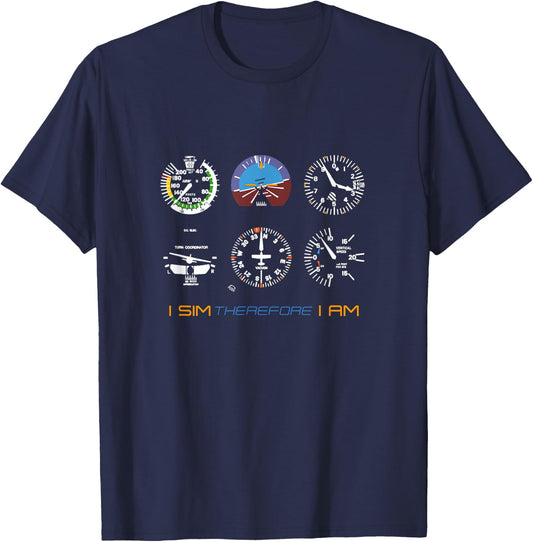 Something Else I Sim Therefore I Am Flight Simulation Hobby Pilot T-Shirt - T-Shirt | Navy