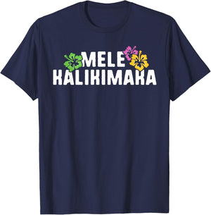 Hawaiian Christmas Mele Kalikimaka Hawaii Flower Tropical T-Shirt - T-Shirt | Navy