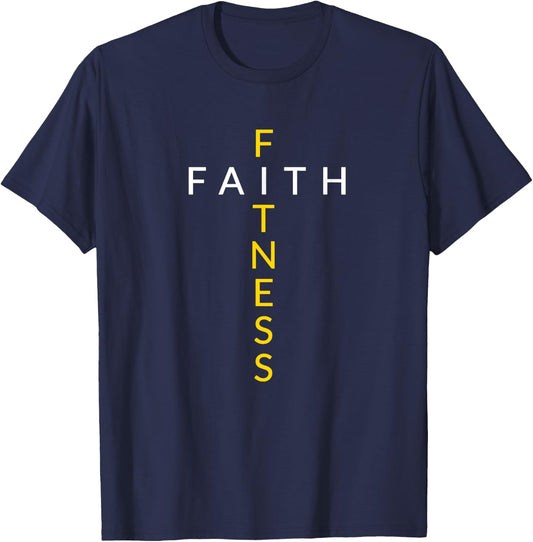 Faith Fitness Cross, Christian Workout, Modern Gym T-Shirt - T-Shirt | Navy