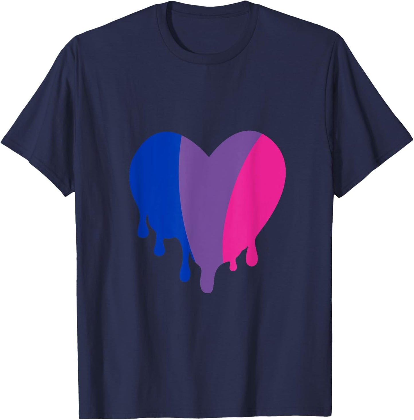 Blue Purple and Pink Dripping Heart T-Shirt - T-Shirt | Navy