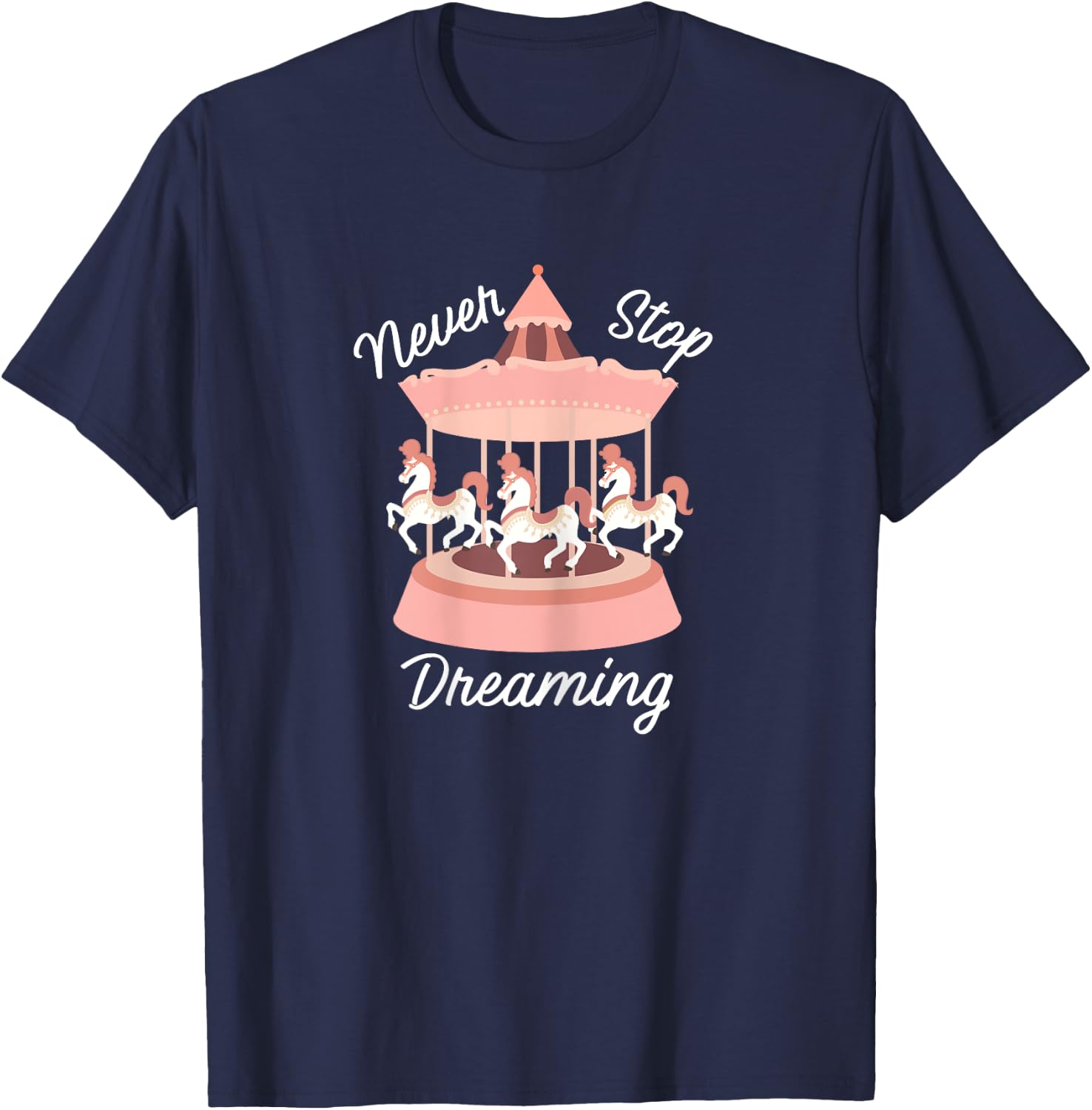 Never Stop Dreaming Little Girls Carousel T-Shirt - T-Shirt | Navy