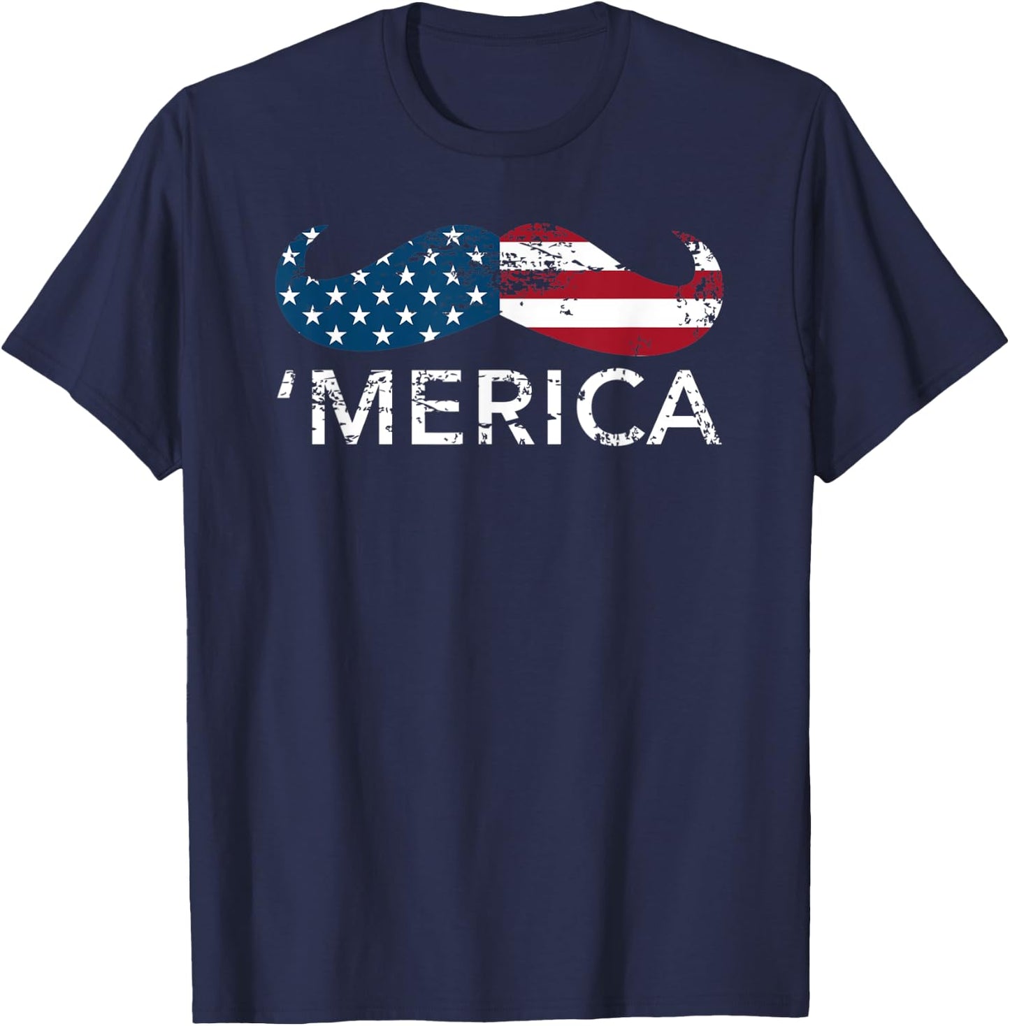 'Merica mustache Patriotic Memorial Day shirt Kids Men T-Shirt - T-Shirt | Navy