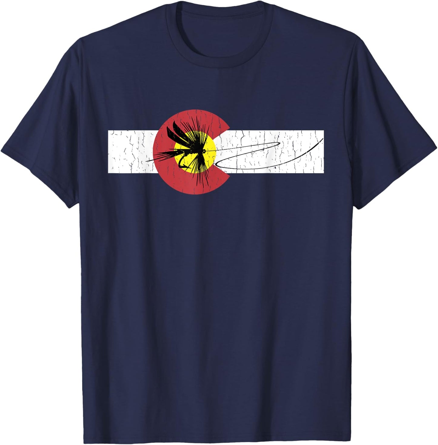 Colorado Flag with Fly Fishing Design T-Shirt - T-Shirt | Navy