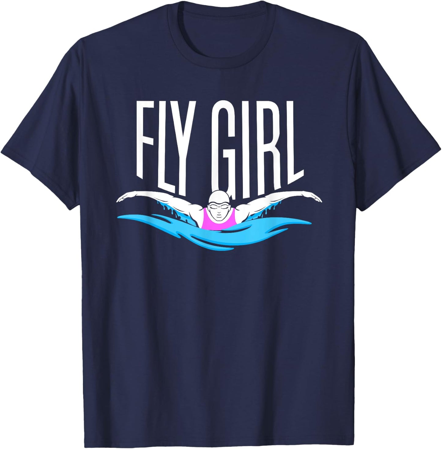 Swimming T Shirt - Butterfly Stroke Girl Swimmer T-Shirt - T-Shirt | Navy