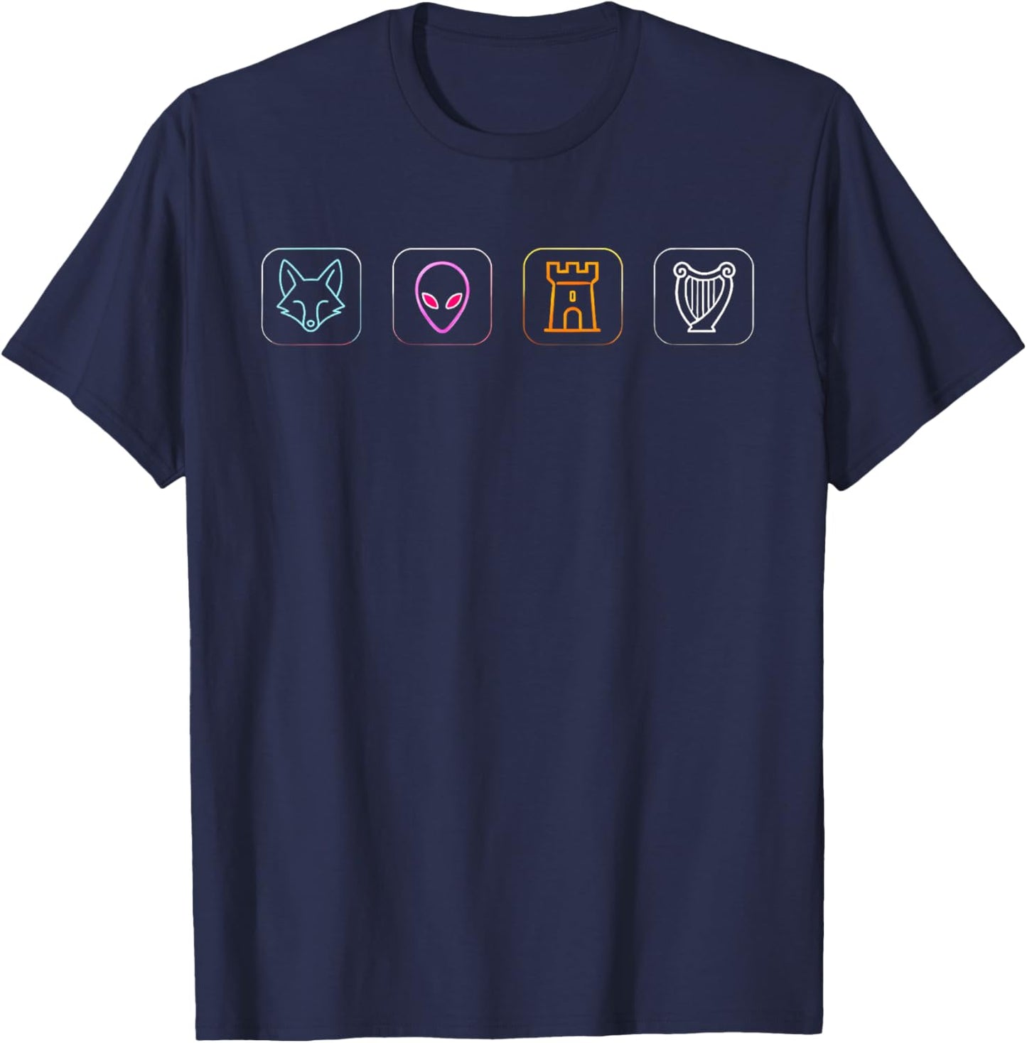 Funny Fox Alien Castle Harp Aesthetic Gaming T-Shirt - T-Shirt | Navy