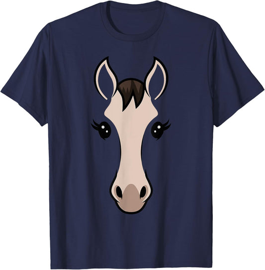 Horse Face Costume Kids Women Cute Halloween Themed T-Shirt - T-Shirt | Navy
