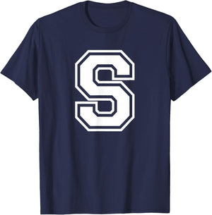 Letter S Name Initial Varsity Alphabet Monogram T-Shirt - T-Shirt | Navy