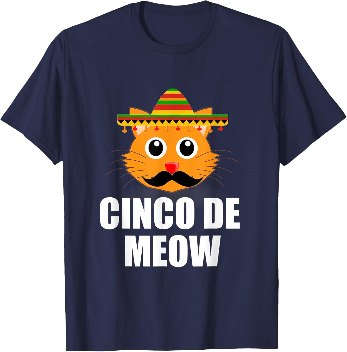 Vintage Cinco De Mayo Cat Lover Meow Pun T-Shirt - T-Shirt | Navy