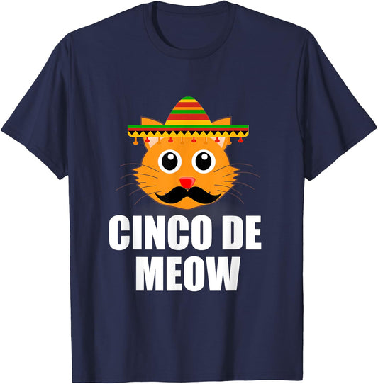 Vintage Cinco De Mayo Cat Lover Meow Pun T-Shirt - T-Shirt | Navy
