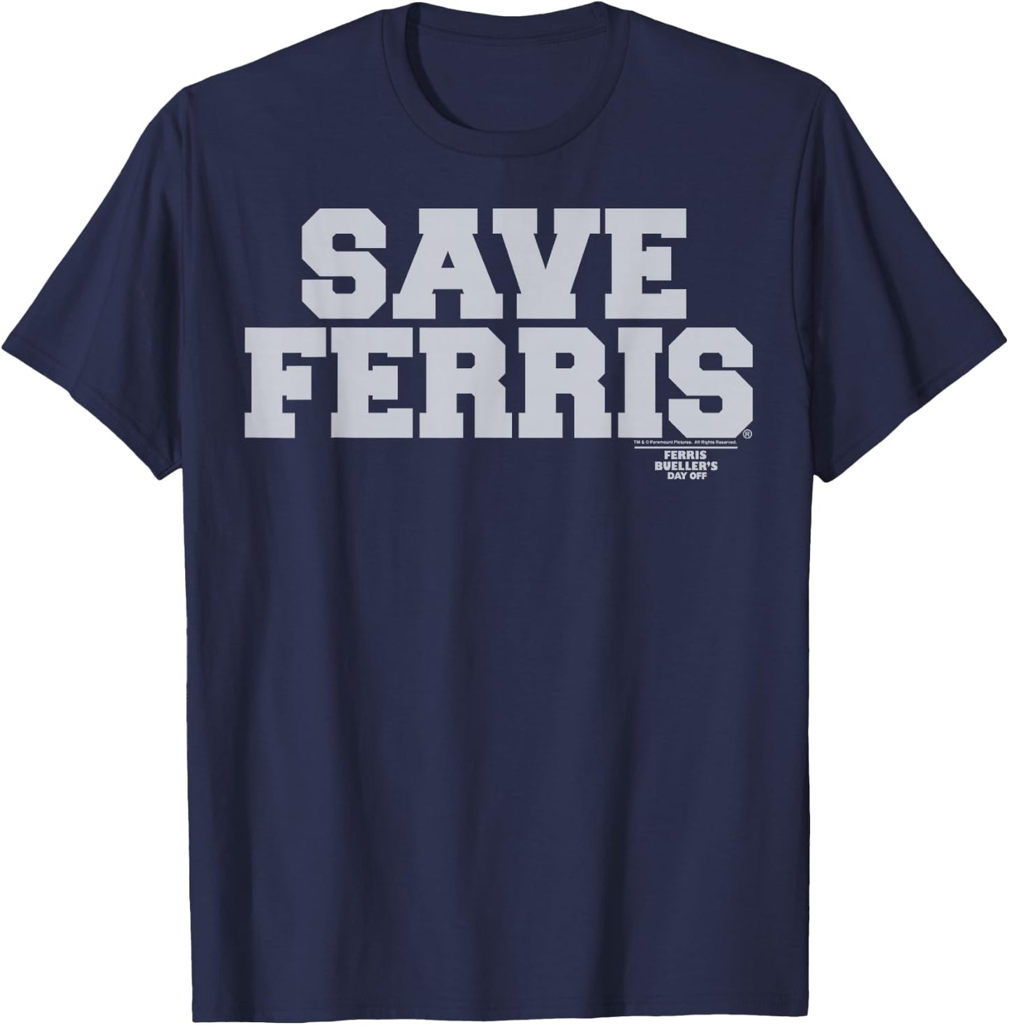 Ferris Bueller's Day Off Save Ferris Bold Gray Text T-Shirt - T-Shirt | Navy